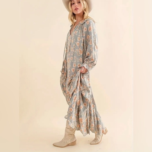 NWT-Chai Boho Floral Maxi Ruffle Dress - Picture 5 of 8